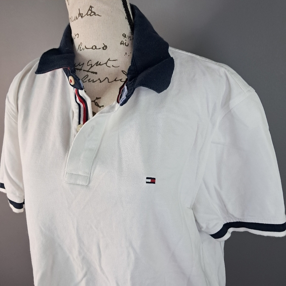 Tommy Hilfiger Mens Polo Large Custom Fit White Embroidered Logo Short Sleeve - Picture 3 of 6